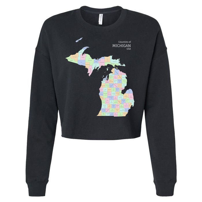 Counties Of Michigan Illustration Map Cropped Pullover Crew