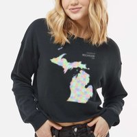 Counties Of Michigan Illustration Map Cropped Pullover Crew