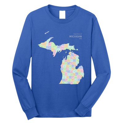 Counties Of Michigan Illustration Map Long Sleeve Shirt