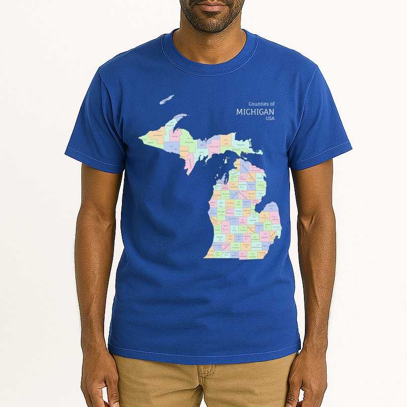 Counties Of Michigan Illustration Map Tall T-Shirt