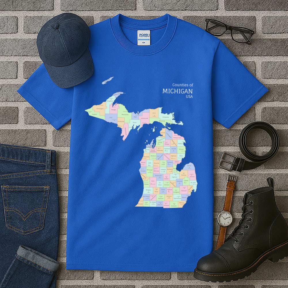 Counties Of Michigan Illustration Map Tall T-Shirt