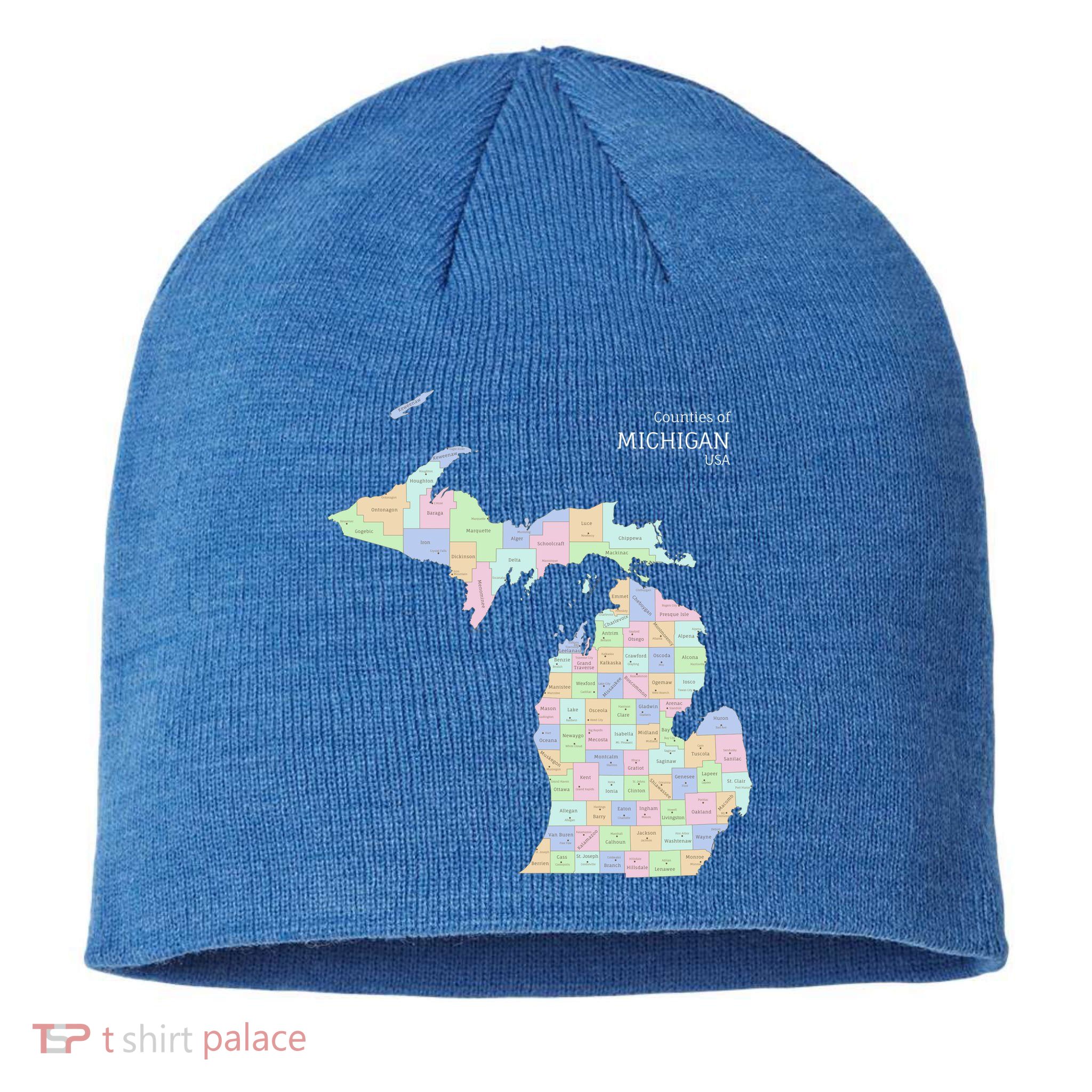 Counties Of Michigan Illustration Map Sustainable Beanie