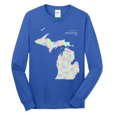 Counties Of Michigan Illustration Map Tall Long Sleeve T-Shirt