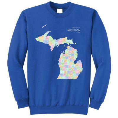 Counties Of Michigan Illustration Map Tall Sweatshirt