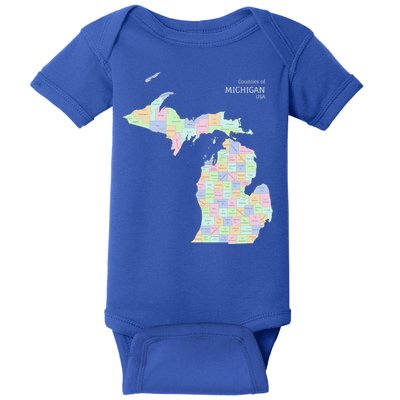 Counties Of Michigan Illustration Map Baby Bodysuit