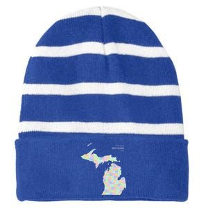 Counties Of Michigan Illustration Map Striped Beanie with Solid Band