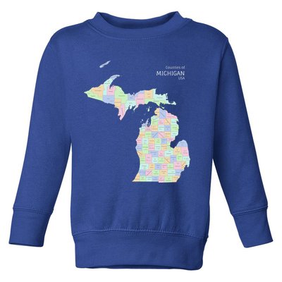 Counties Of Michigan Illustration Map Toddler Sweatshirt