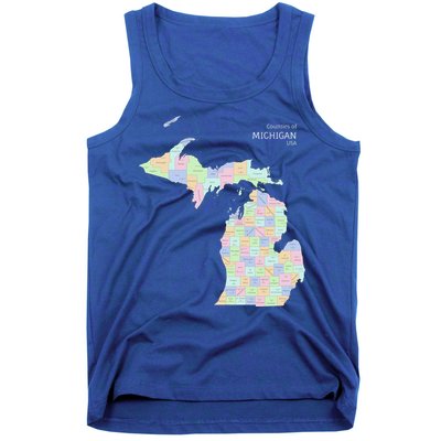 Counties Of Michigan Illustration Map Tank Top