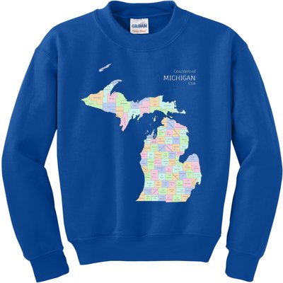 Counties Of Michigan Illustration Map Kids Sweatshirt