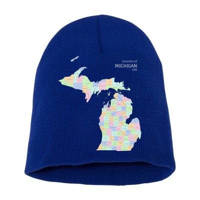 Counties Of Michigan Illustration Map Short Acrylic Beanie