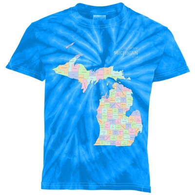 Counties Of Michigan Illustration Map Kids Tie-Dye T-Shirt