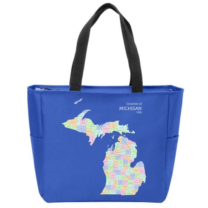 Counties Of Michigan Illustration Map Zip Tote Bag