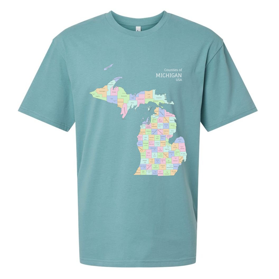 Counties Of Michigan Illustration Map Sueded Cloud Jersey T-Shirt