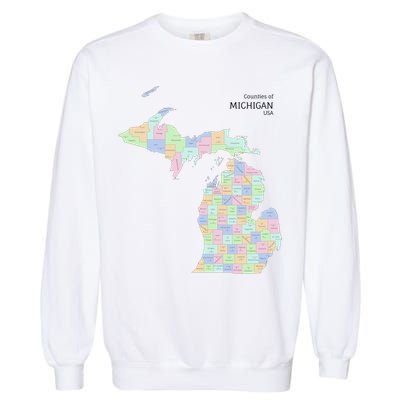 Counties Of Michigan Illustration Map Garment-Dyed Sweatshirt