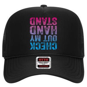 Check Out My Handstand Gymnast Yoga Funny Gymnastics High Crown Mesh Back Trucker Hat