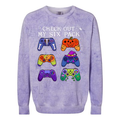 Check Out My 6 Six Pack Video Game Halloween Gamers Colorblast Crewneck Sweatshirt