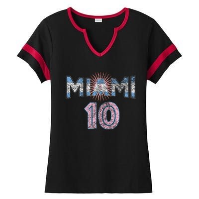 City Of Miami Argentina Blue Pink Sun 10 Flag Ladies Halftime Notch Neck Tee