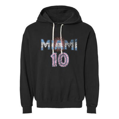 City Of Miami Argentina Blue Pink Sun 10 Flag Garment-Dyed Fleece Hoodie