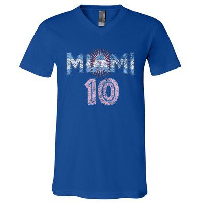 City Of Miami Argentina Blue Pink Sun 10 Flag V-Neck T-Shirt