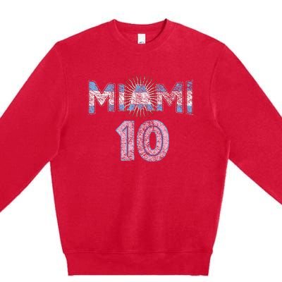 City Of Miami Argentina Blue Pink Sun 10 Flag Premium Crewneck Sweatshirt