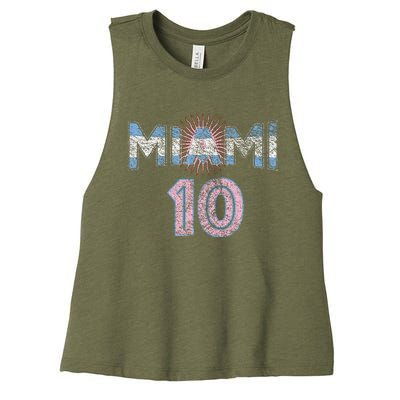 City Of Miami Argentina Blue Pink Sun 10 Flag Women's Racerback Cropped Tank