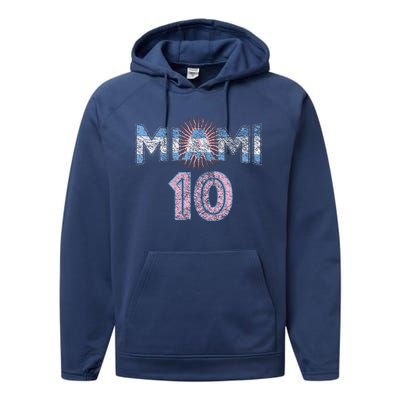 City Of Miami Argentina Blue Pink Sun 10 Flag Performance Fleece Hoodie