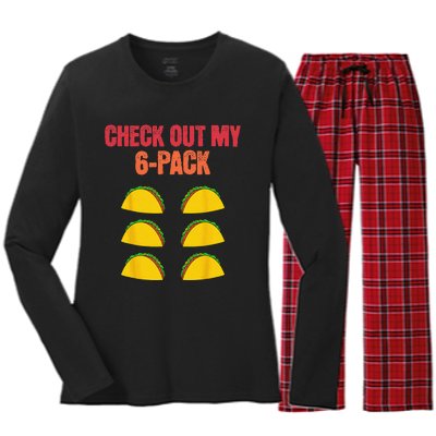 Check Out My Six 6 Pack With Tacos For Cinco de Mayo Funny Women's Long Sleeve Flannel Pajama Set 