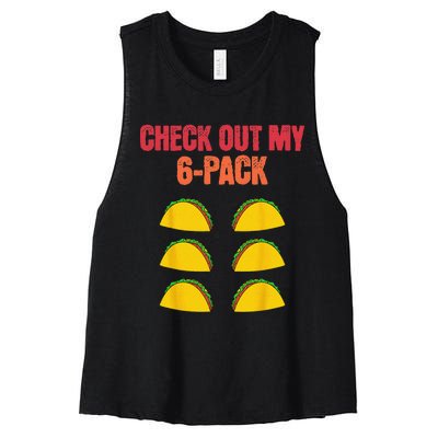 Check Out My Six 6 Pack With Tacos For Cinco de Mayo Funny Women's Racerback Cropped Tank