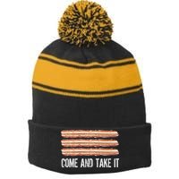 Come and Take It Bacon Stripe Pom Pom Beanie