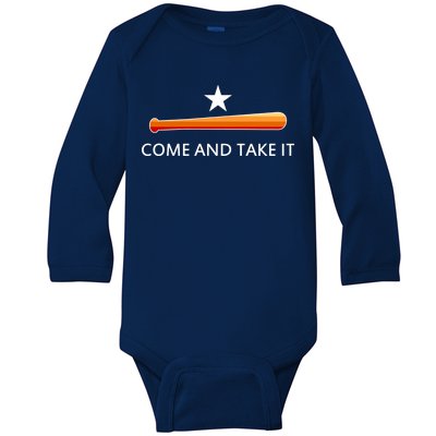 Come and Take It Houston Vintage Baseball Bat Flag Baby Long Sleeve Bodysuit