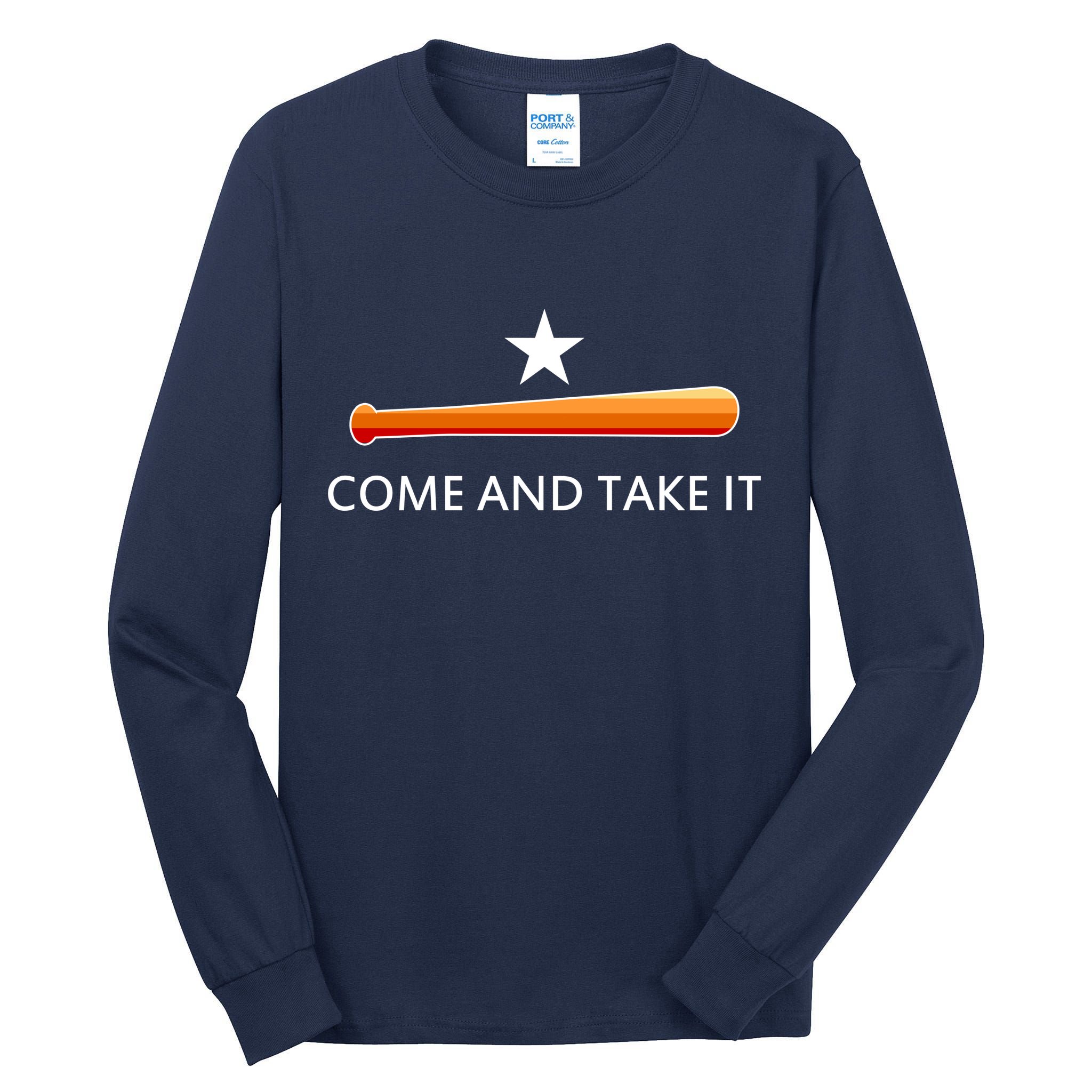 Come and Take It Houston Vintage Baseball Bat Flag Tall Long Sleeve T-Shirt