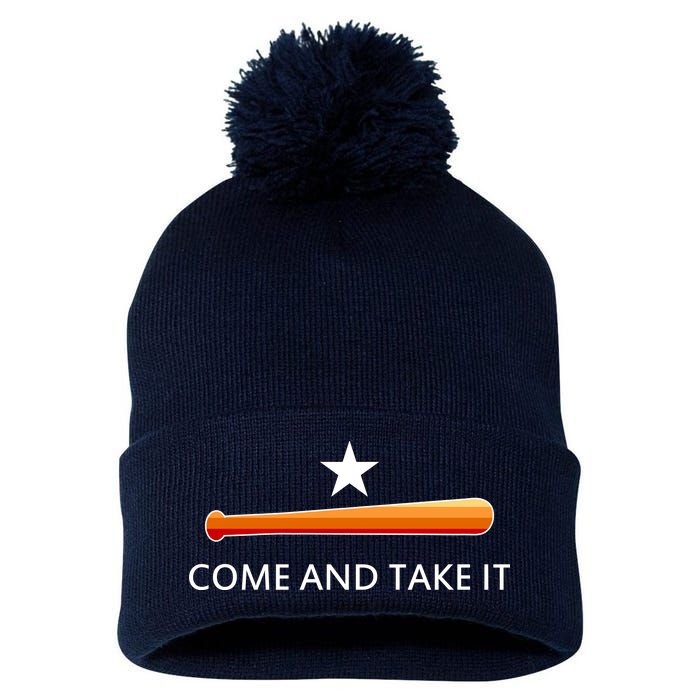 Come and Take It Houston Vintage Baseball Bat Flag Pom Pom 12in Knit Beanie