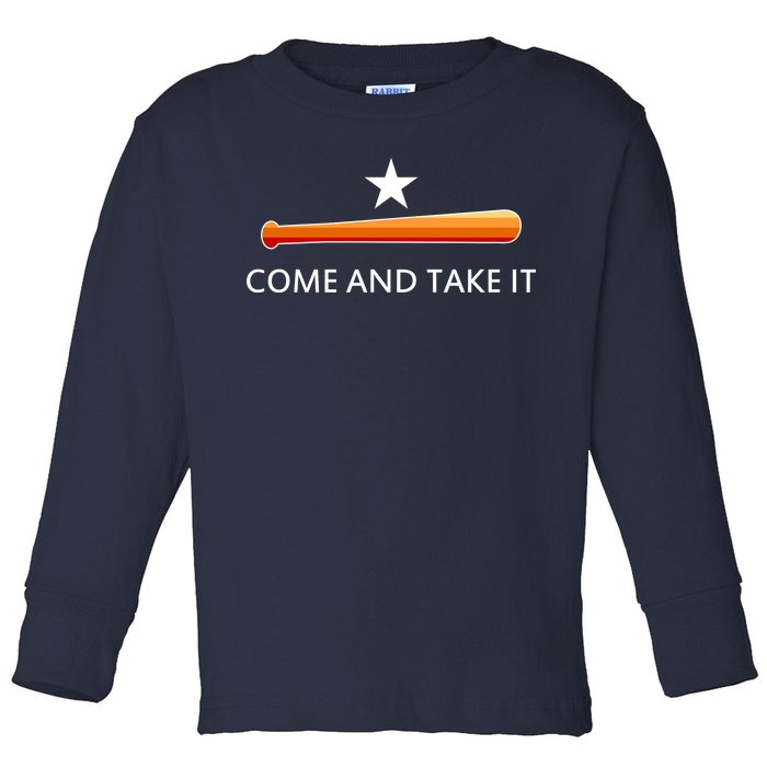 Come and Take It Houston Vintage Baseball Bat Flag Toddler Long Sleeve Shirt