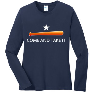 Come and Take It Houston Vintage Baseball Bat Flag Ladies Long Sleeve Shirt
