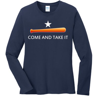 Come and Take It Houston Vintage Baseball Bat Flag Ladies Long Sleeve Shirt