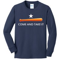 Come and Take It Houston Vintage Baseball Bat Flag Kids Long Sleeve Shirt