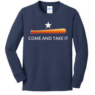 Come and Take It Houston Vintage Baseball Bat Flag Kids Long Sleeve Shirt