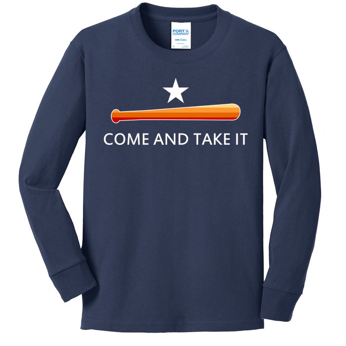 Come and Take It Houston Vintage Baseball Bat Flag Kids Long Sleeve Shirt