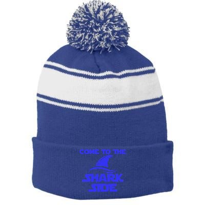 Come To The Shark Side Funny Stripe Pom Pom Beanie