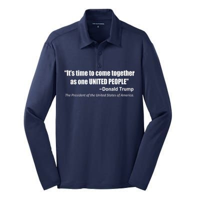 Come Together As One United People President Donald Trump Quote Silk Touch Performance Long Sleeve Polo