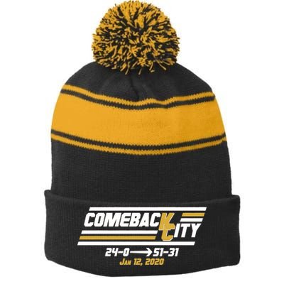 Comeback City Kansas City Football Stripe Pom Pom Beanie