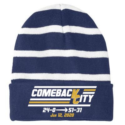 Comeback City Kansas City Football Striped Beanie with Solid Band