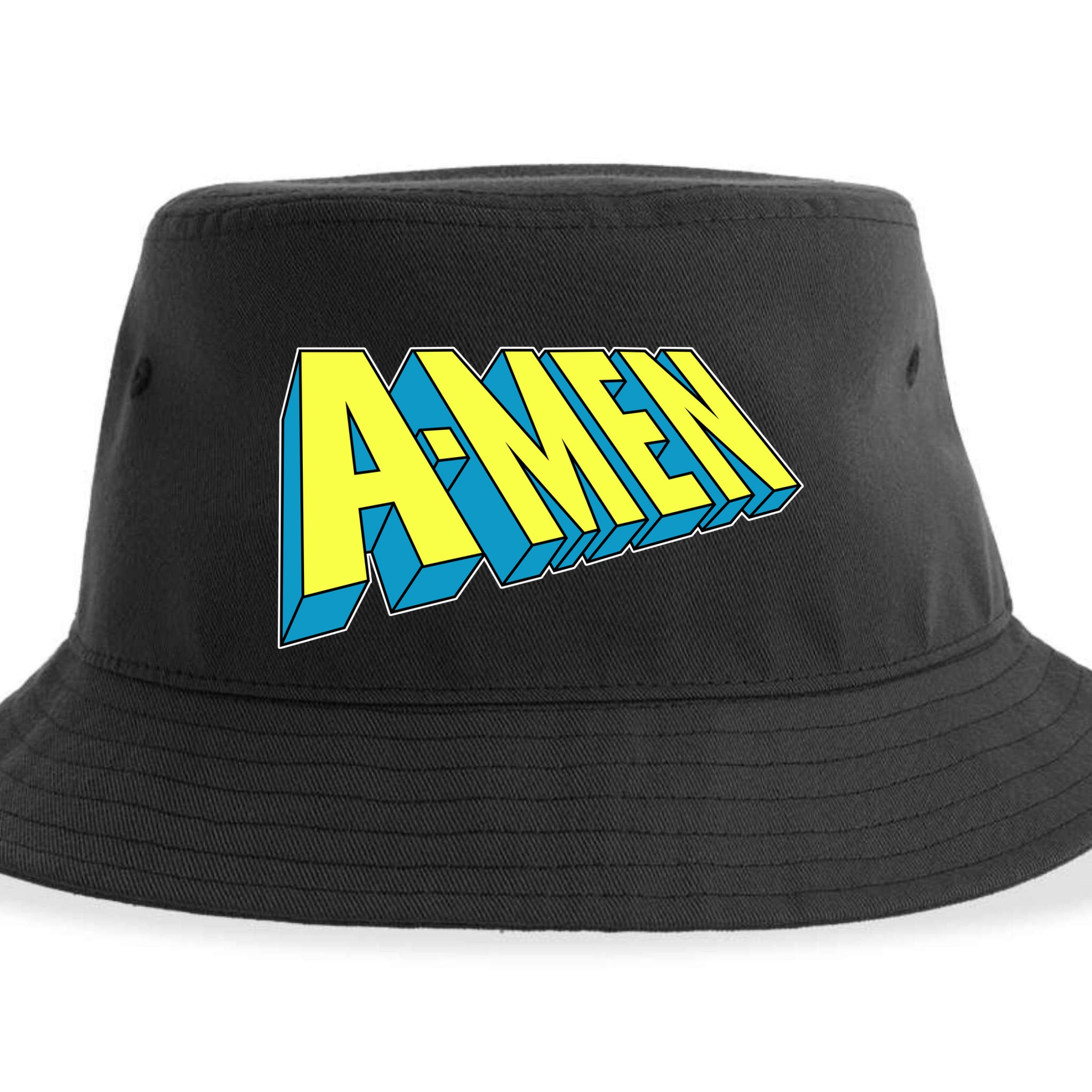 Comic Superhero Styled A-MEN  Sustainable Bucket Hat