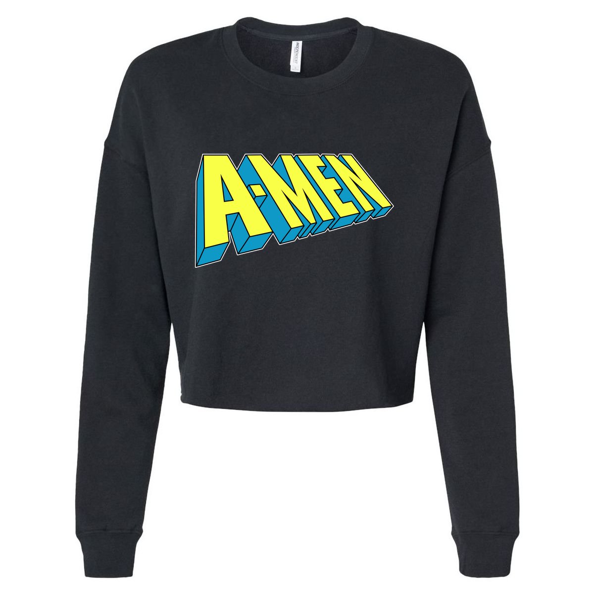 Comic Superhero Styled A-MEN  Cropped Pullover Crew