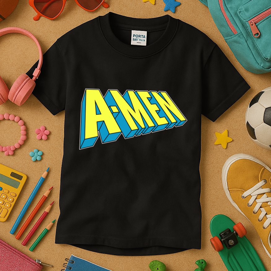 Comic Superhero Styled A-MEN  Kids T-Shirt