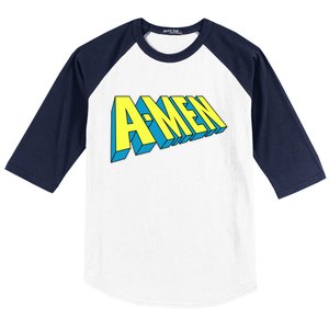 Comic Superhero Styled A-MEN  Baseball Sleeve Shirt