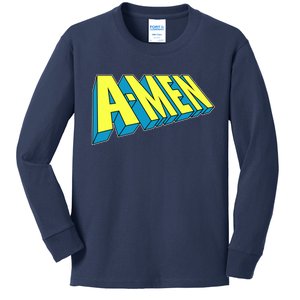 Comic Superhero Styled A-MEN  Kids Long Sleeve Shirt