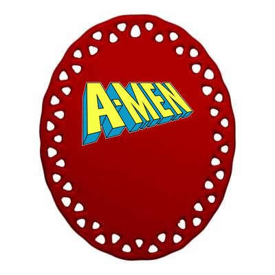 Comic Superhero Styled A-MEN  Ceramic Oval Ornament