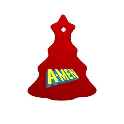 Comic Superhero Styled A-MEN  Ceramic Tree Ornament