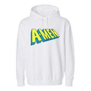 Comic Superhero Styled A-MEN  Garment-Dyed Fleece Hoodie